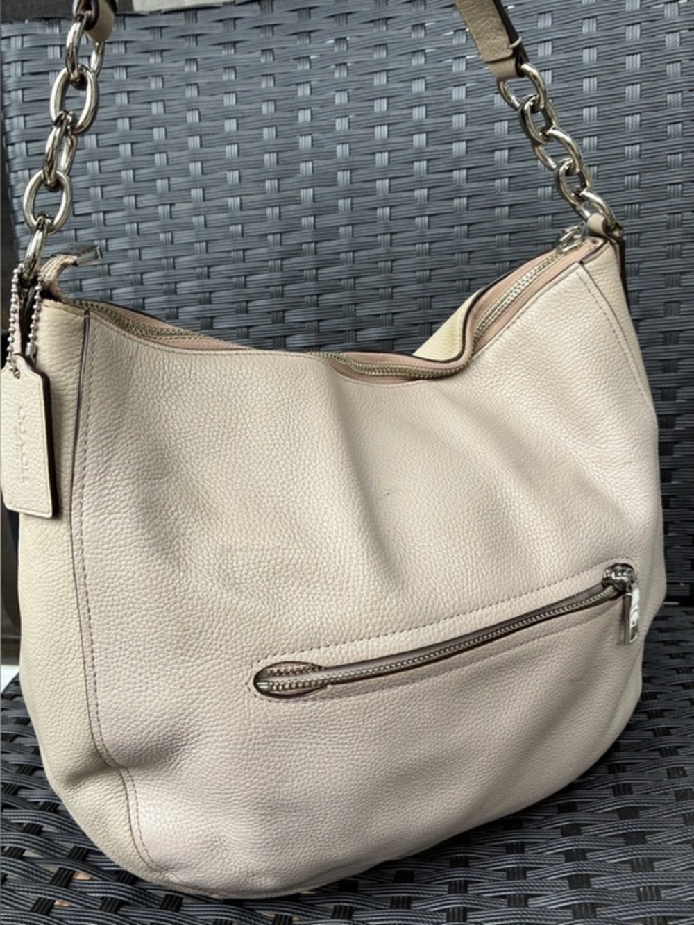Coach Pebbled Leather Shoulder Bag in gray